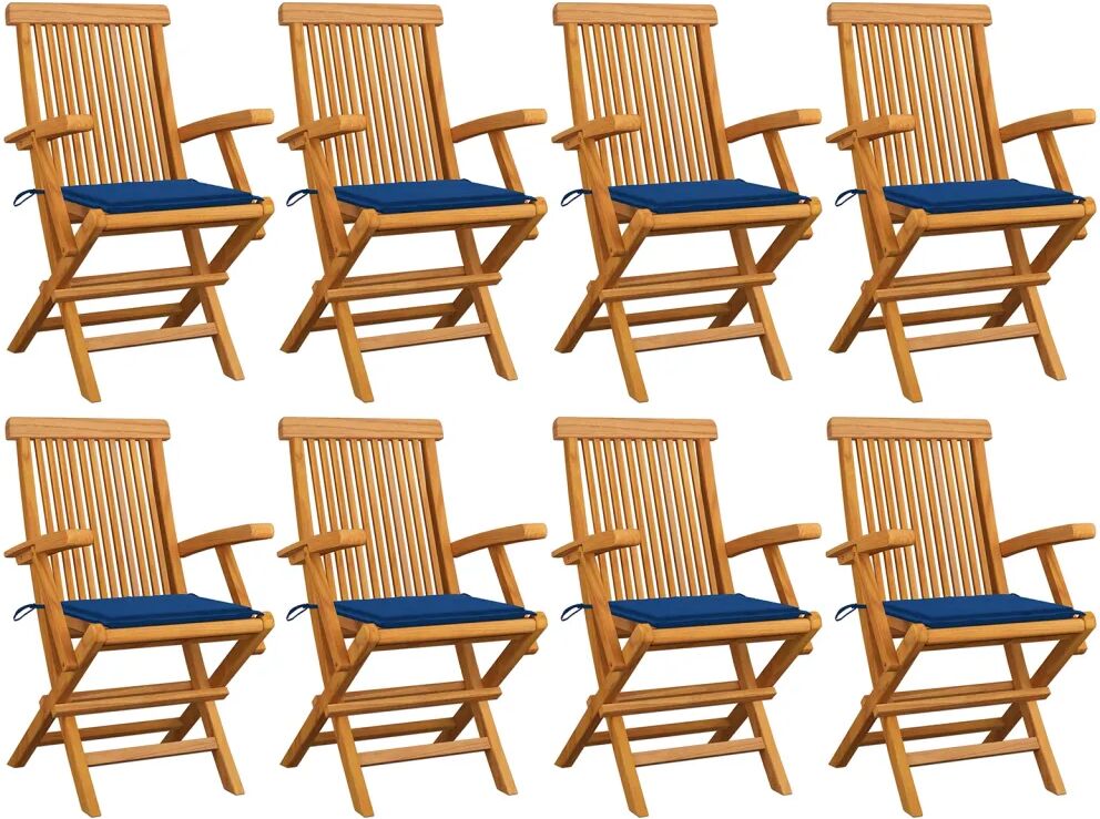 vidaXL Chaises de jardin avec coussins bleu royal 8 pcs Teck massif