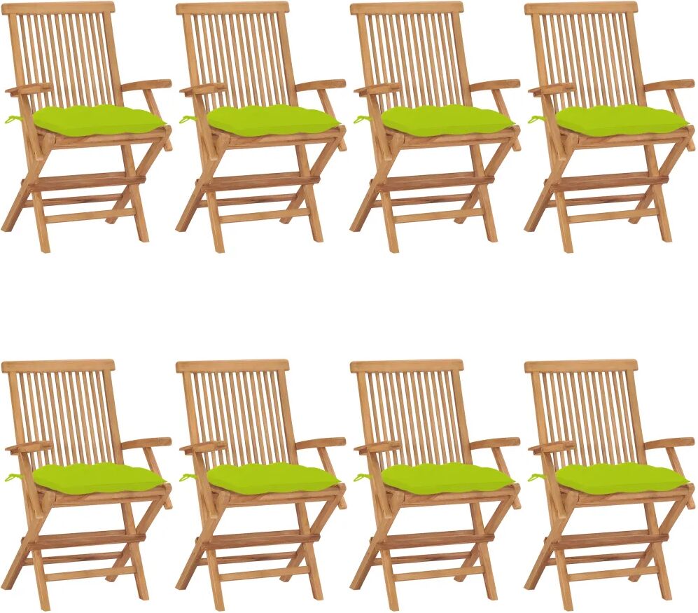 vidaXL Chaises de jardin avec coussins vert vif 8 pcs Teck massif