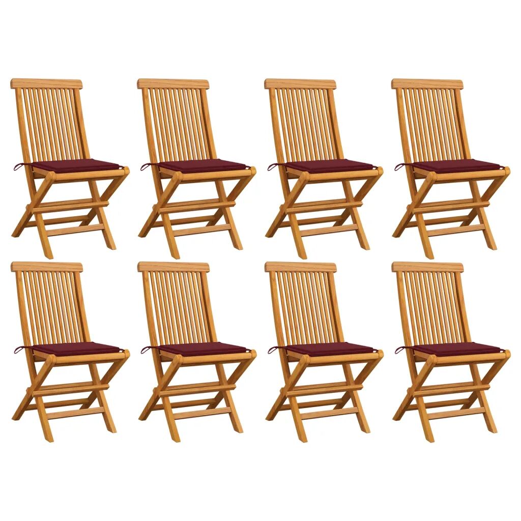 vidaXL Chaises de jardin avec coussins bordeaux 8 pcs Teck massif