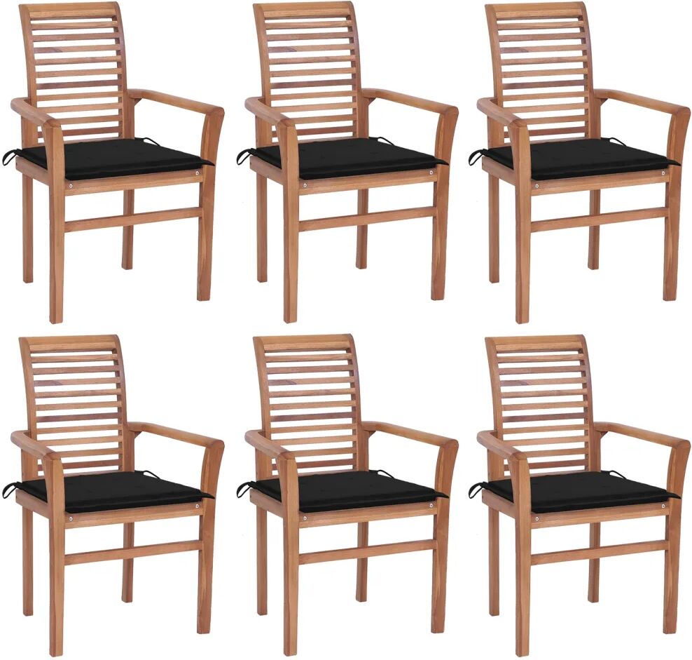 vidaXL Chaises à dîner 6 pcs avec coussins noir Bois de teck solide