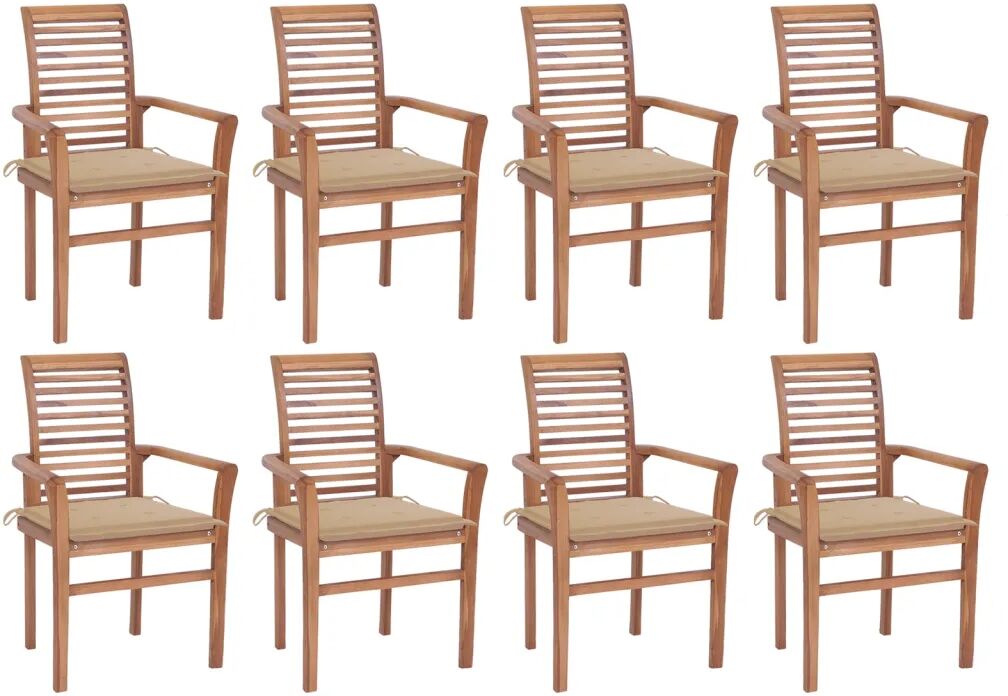 vidaXL Chaises à dîner 8 pcs avec coussins beige Bois de teck solide