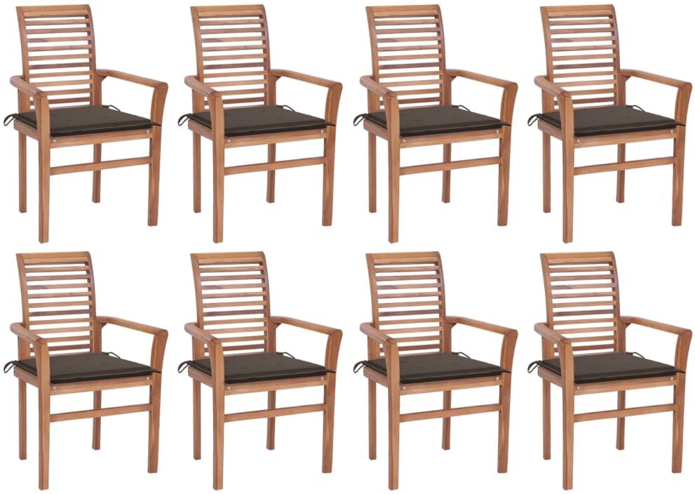 vidaXL Chaises à dîner 8 pcs avec coussins taupe Bois de teck solide