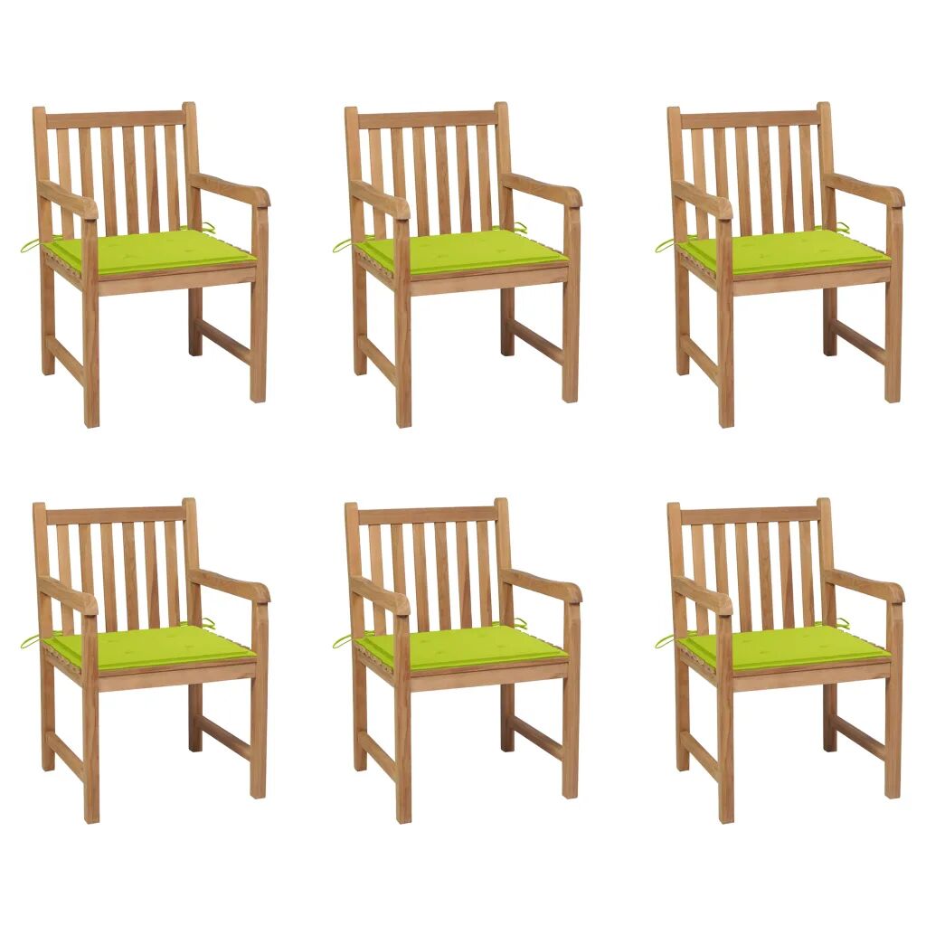 vidaXL Chaises de jardin 6 pcs avec coussins vert vif Bois de teck