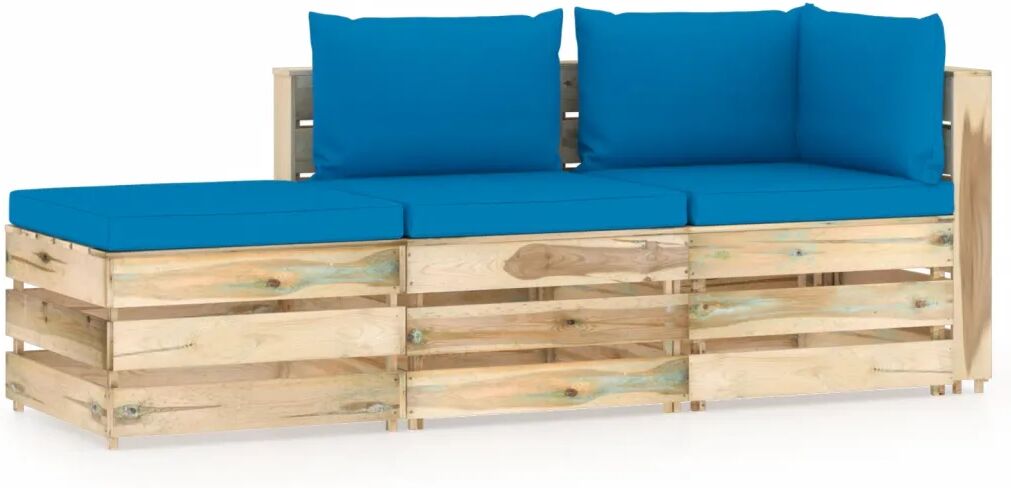 vidaXL Salon de jardin 3 pcs avec coussins Bois imprégné de vert