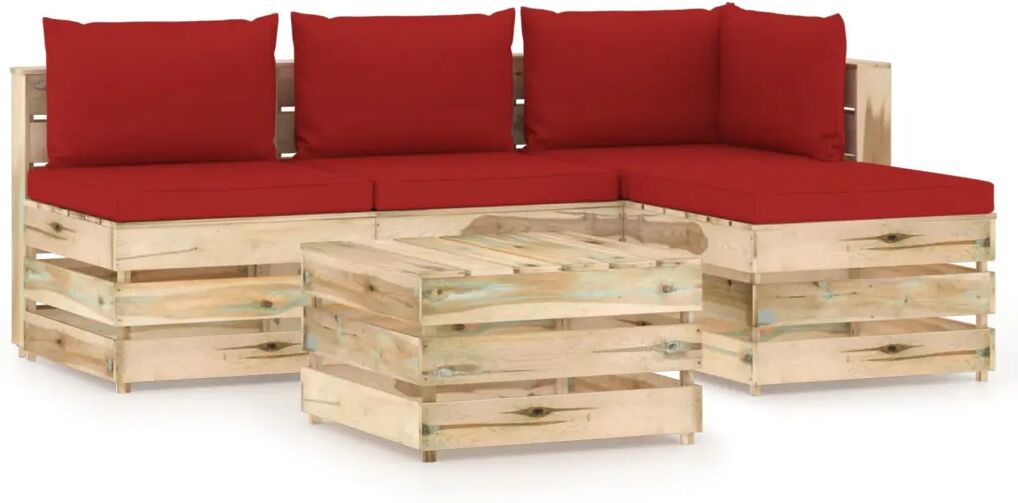 vidaXL Salon de jardin 5 pcs avec coussins Bois imprégné de vert