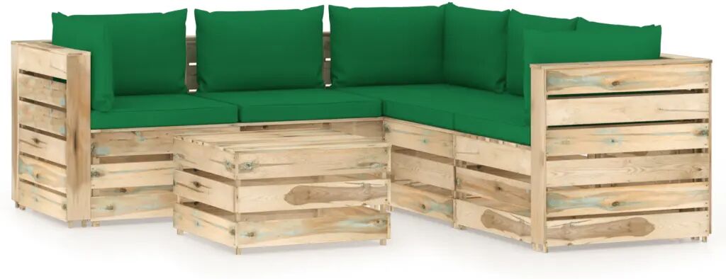 vidaXL Salon de jardin 6 pcs avec coussins Bois imprégné de vert