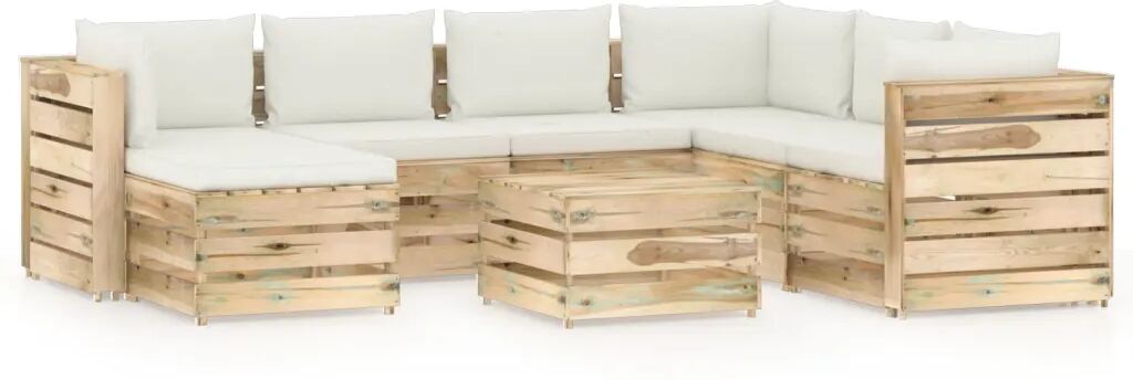 vidaXL Salon de jardin 8 pcs avec coussins Bois imprégné de vert