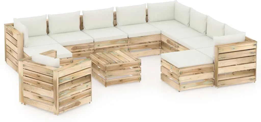 vidaXL Salon de jardin 12 pcs avec coussins Bois imprégné de vert