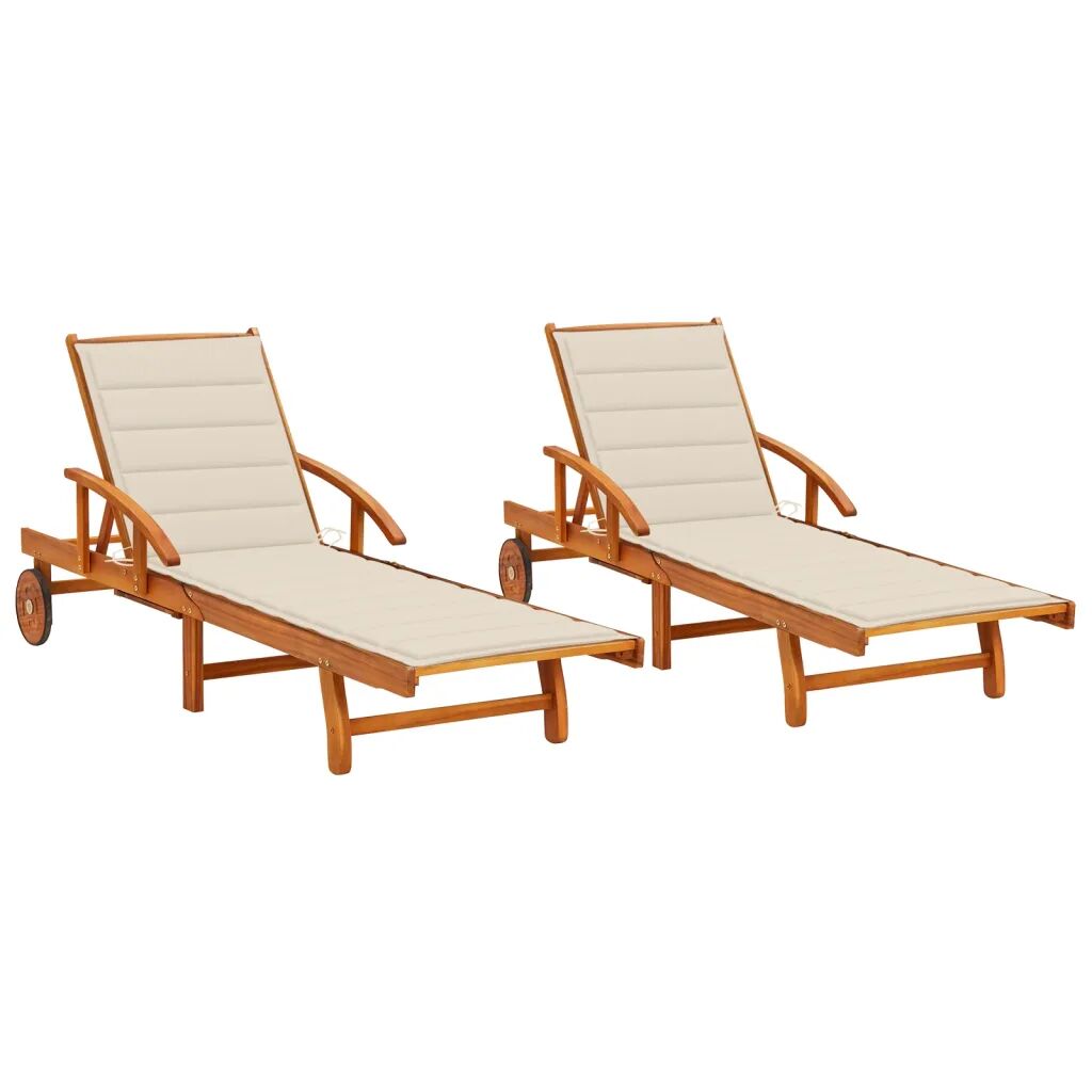 vidaXL Chaises longues 2 pcs avec coussins Bois d'acacia solide