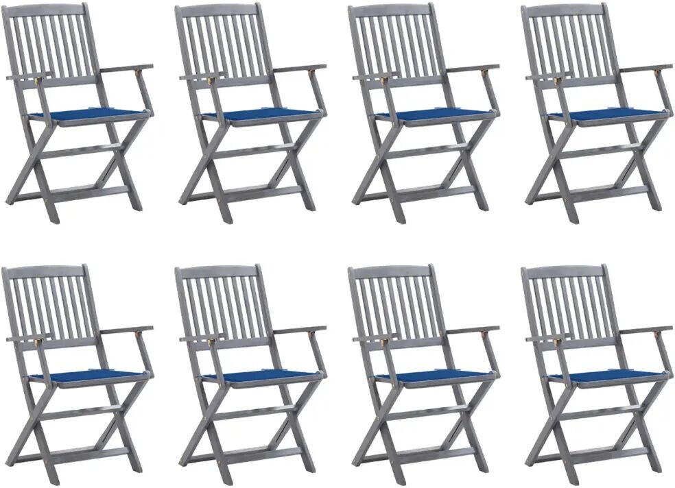 vidaXL Chaises pliables d'extérieur 8 pcs avec coussins Bois d'acacia