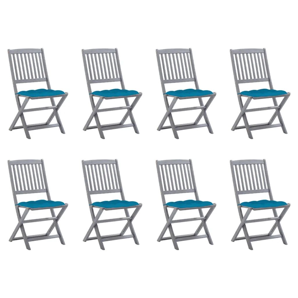 vidaXL Chaises pliables d'extérieur 8 pcs avec coussins Bois d'acacia