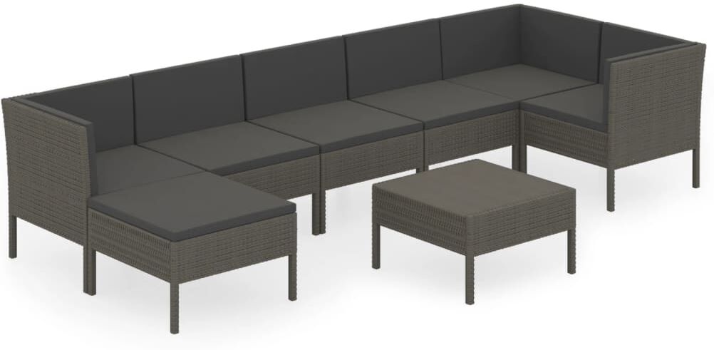 vidaXL Salon de jardin 8 pcs avec coussins Résine tressée Gris