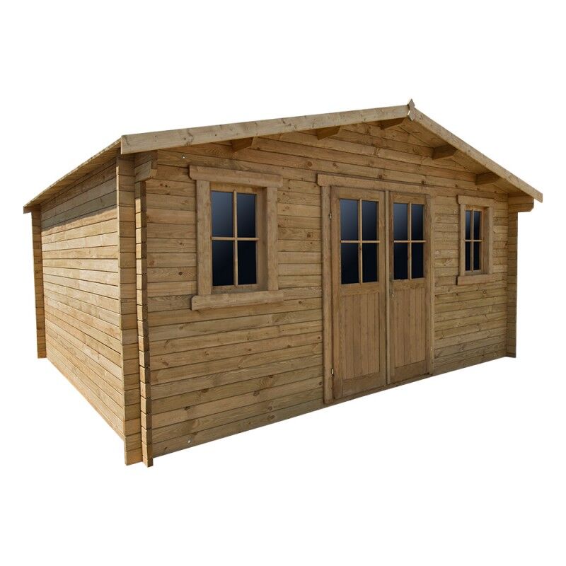 Gardy Shelter Abri en bois massif 19,8m² PLUS 28mm traité teinté marron Gardy Shelter