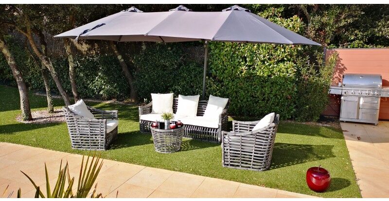 Givex Parasol ovale 3 têtes inclinables et rotatif 360° en aluminium et toile grise 2,70x4,60m DEPORWIDE - Givex