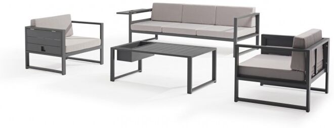 Delorm Salon de jardin avec tablettes en aluminium gris SUN - Delorm