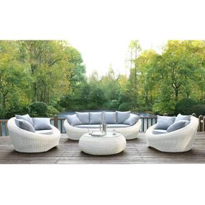 Garten-Sitzgruppe Polyrattan: Sofa, 2 Sessel + Tisch - Cremeweiß - WHITEHEAVEN von MYLIA