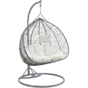 Hängesessel 2-Sitzer Polyrattan - Grau mit weißen Kissen - CAYAMBE von MYLIA