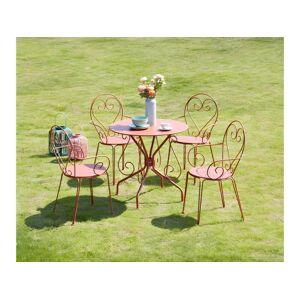 Garten-Essgruppe: Tisch + 4 stapelbare Sessel - Metall in Eisenoptik - Terracotta - GUERMANTES von MYLIA