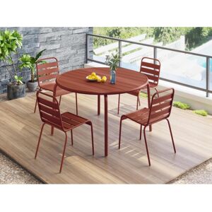 Garten-Essgruppe: Tisch D. 110 cm + 4 stapelbare Stühle - Metall - Terracotta - MIRMANDE von MYLIA