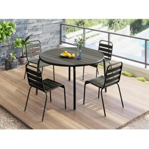 Garten-Essgruppe: Tisch D. 110 cm + 4 stapelbare Stühle - Metall - Dunkelgrau - MIRMANDE von MYLIA