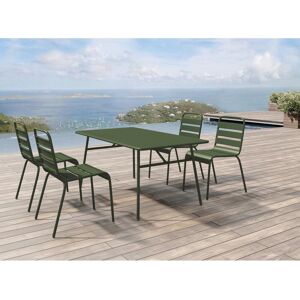 Garten-Essgruppe: Tisch D. 160 cm + 4 stapelbare Stühle - Metall - Khaki - MIRMANDE von MYLIA