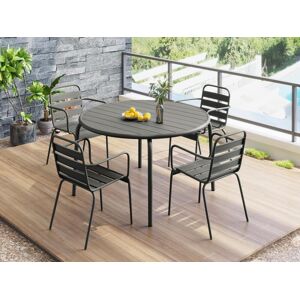 Garten-Essgruppe: Tisch D. 110 cm + 4 stapelbare Sessel - Metall - Dunkelgrau - MIRMANDE von MYLIA