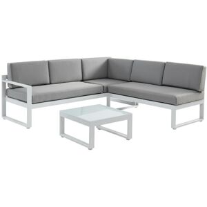 Garten-Sitzgruppe: Couchtisch + 6-Sitzer-Ecksofa verstellbar - Aluminium - Grau - PALAOS II von MYLIA