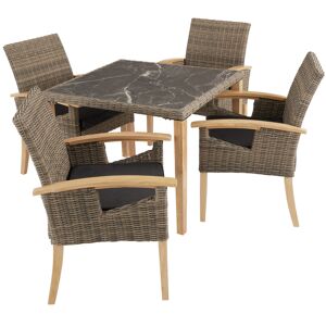 tectake Rattan Tisch Tarent mit 4 Stühlen Rosarno - natur