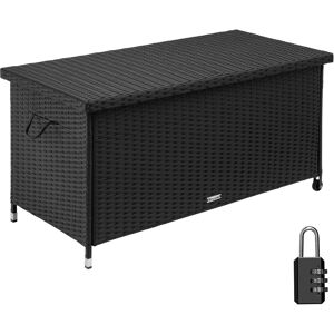 tectake Auflagenbox Kiruna mit Kunststoffgeflecht, 120x55x61,5cm, 270l - schwarz