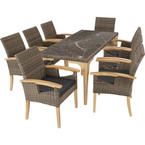 tectake Rattan Tisch Foggia mit 8 Stühlen Rosarno - natur