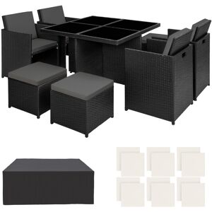 tectake Aluminium Rattan Sitzgruppe Manhattan 4+4+1 mit Schutzhülle - schwarz