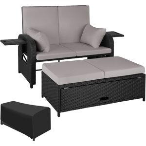 tectake Rattan Sofa mit Aluminiumgestell Kreta, inkl. Schutzhülle - schwarz/grau