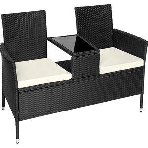 tectake Rattan Gartensitzbank mit Tisch - schwarz/beige