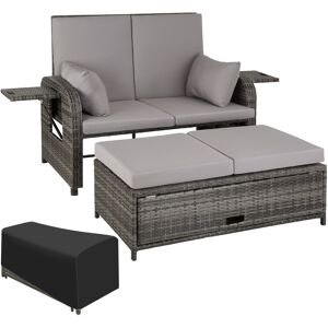 tectake Rattan Sofa mit Aluminiumgestell Kreta, inkl. Schutzhülle - grau