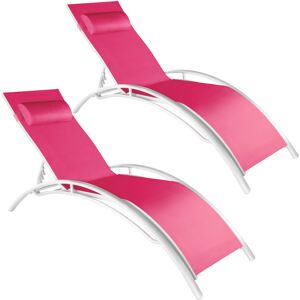 tectake 2 Gartenliegen aus Aluminium, 5-stufig - pink