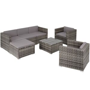 tectake Rattan Lounge Lignano mit 2 Sesseln - grau