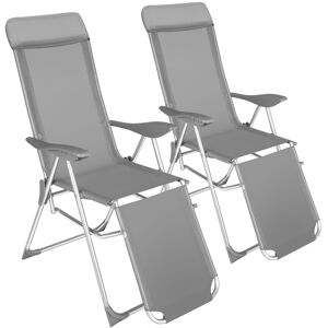 tectake 2 Aluminium Gartenstühle klappbar mit Kopfteil und Fussteil - grau