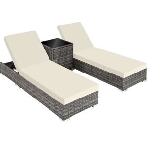 tectake 2 Aluminium Polyrattan Sonnenliegen + Tisch mit Schutzhülle - grau