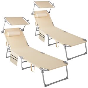 tectake 2er Set Sonnenliege Chloé 4-stufig mit Kopfpolster - beige