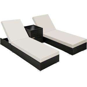 tectake 2 Aluminium Polyrattan Sonnenliegen + Tisch mit Schutzhülle - schwarz