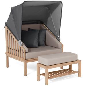 Premium-Lounge-Strandkorb mit Sonnenschutz-Dach und Fussteil - Tchibo - Hellgrau Holz   unisex