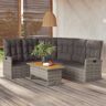 vidaXL Ecksofa mit Liegefunktion und Kissen Grau Poly Rattan - Grau