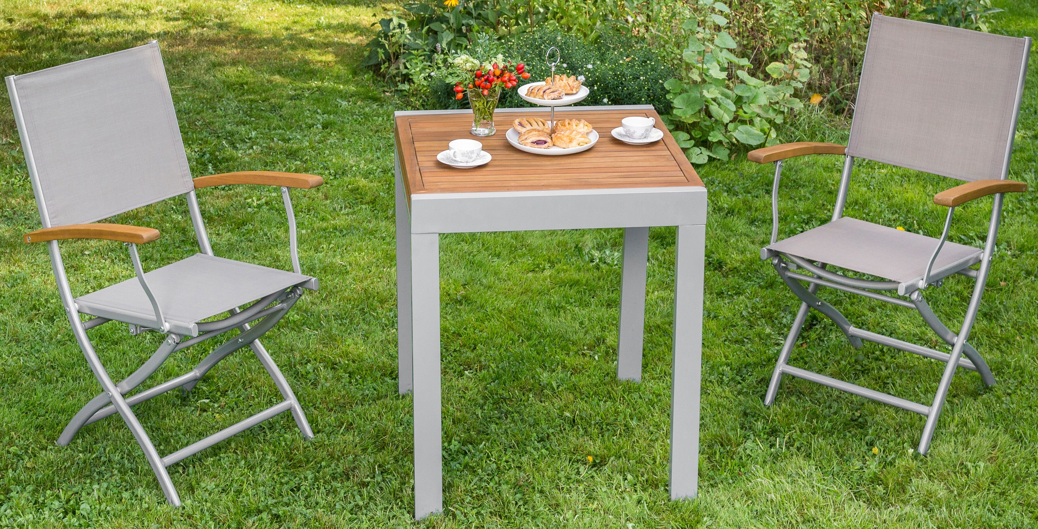 MERXX Gartentisch »Balkonauszieh-tisch«, 65x130 cm beige Größe Tischplatte: Massivholz, Gestell: Aluminium