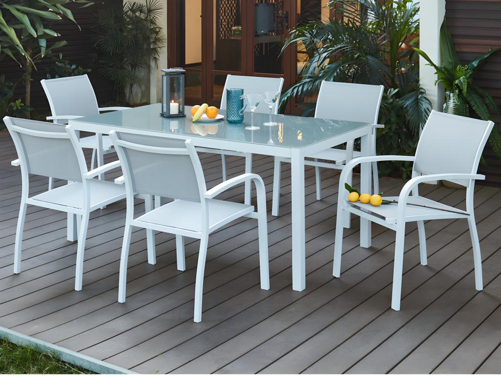 Vente-unique.ch Garten Essgruppe Aluminium: Tisch + 6 Sessel - Grau - PAIA