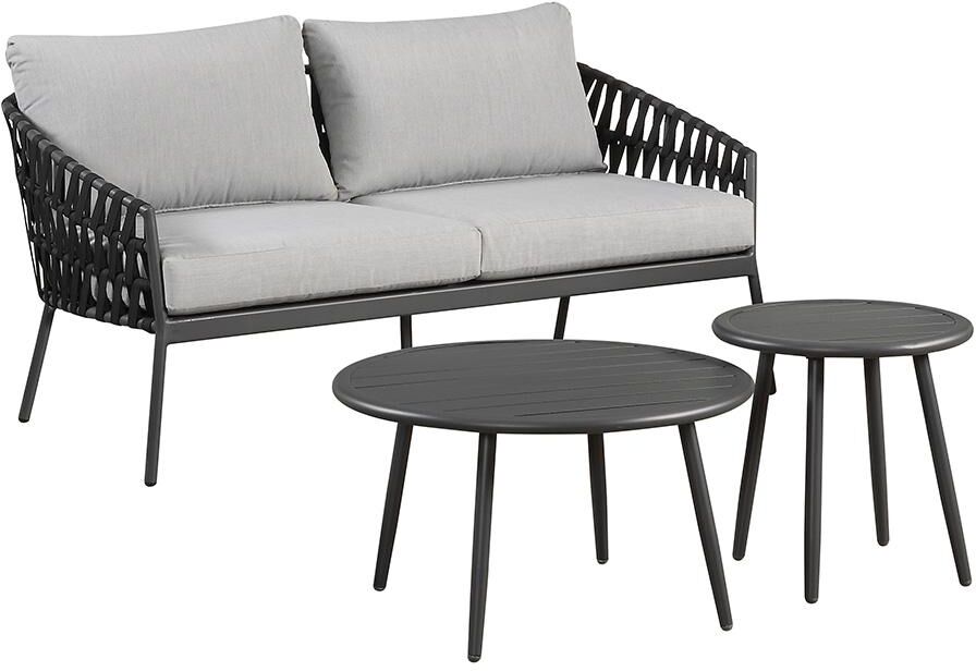 Vente-unique.ch Garten Sitzgruppe LUANDA - Aluminium & Strick: 2-Sitzer-Sofa & 2 Beistelltische