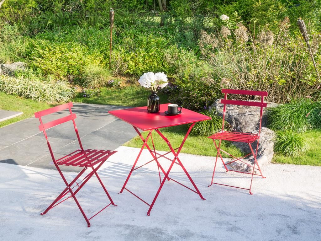 Vente-unique.ch Garten Essgruppe Metall: Tisch & 2 Stühle - Rot - TACNA