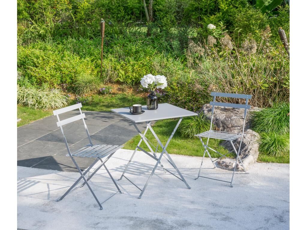 Vente-unique.ch Garten Essgruppe Metall: Tisch & 2 Stühle - Grau - TACNA
