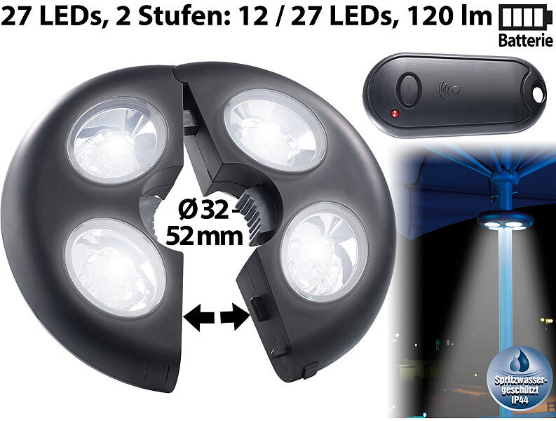 Lunartec Helle LED-Schirmleuchte LSL-120, IP44, Fernbedienung, dimmbar, 120 lm