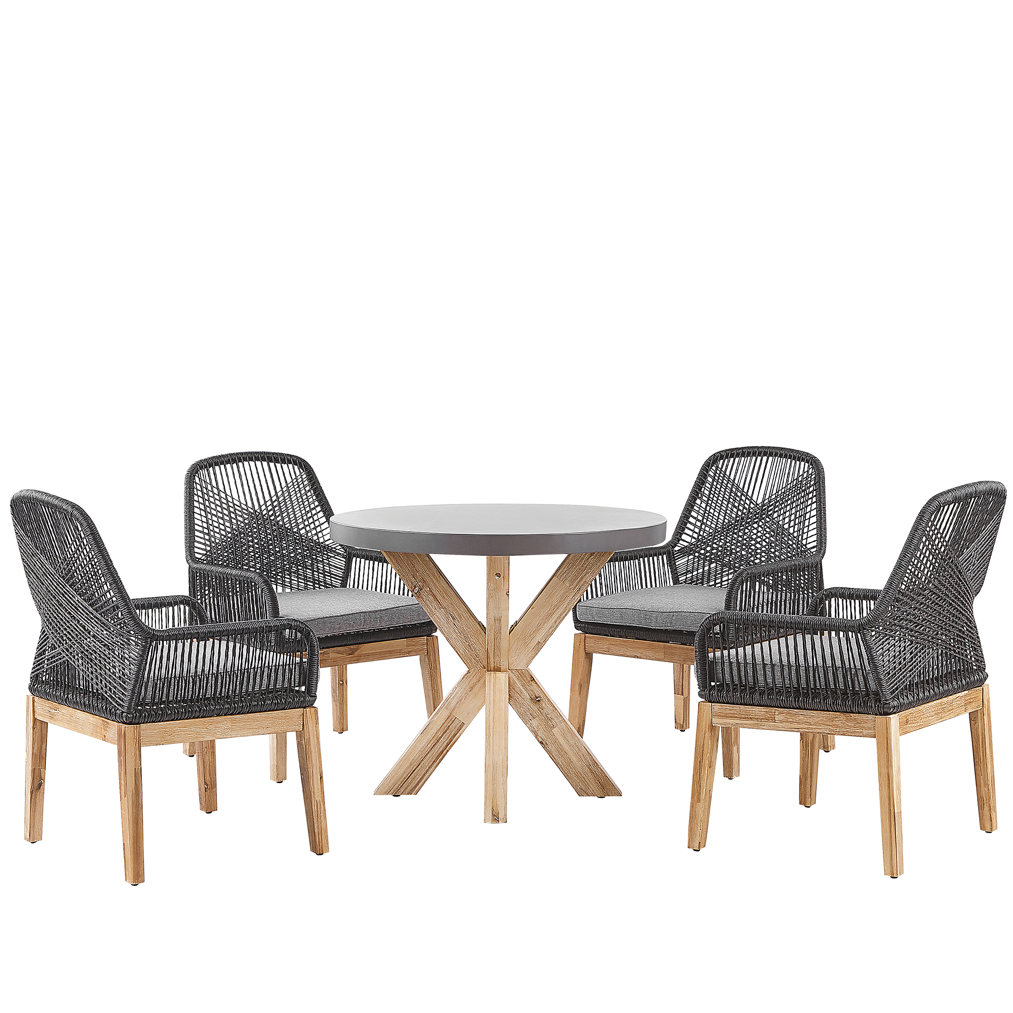 Beliani Sada zahradního nábytku s kulatým stolem ⌀ 90 cm a 4 židlemi černá/šedá OLBIA