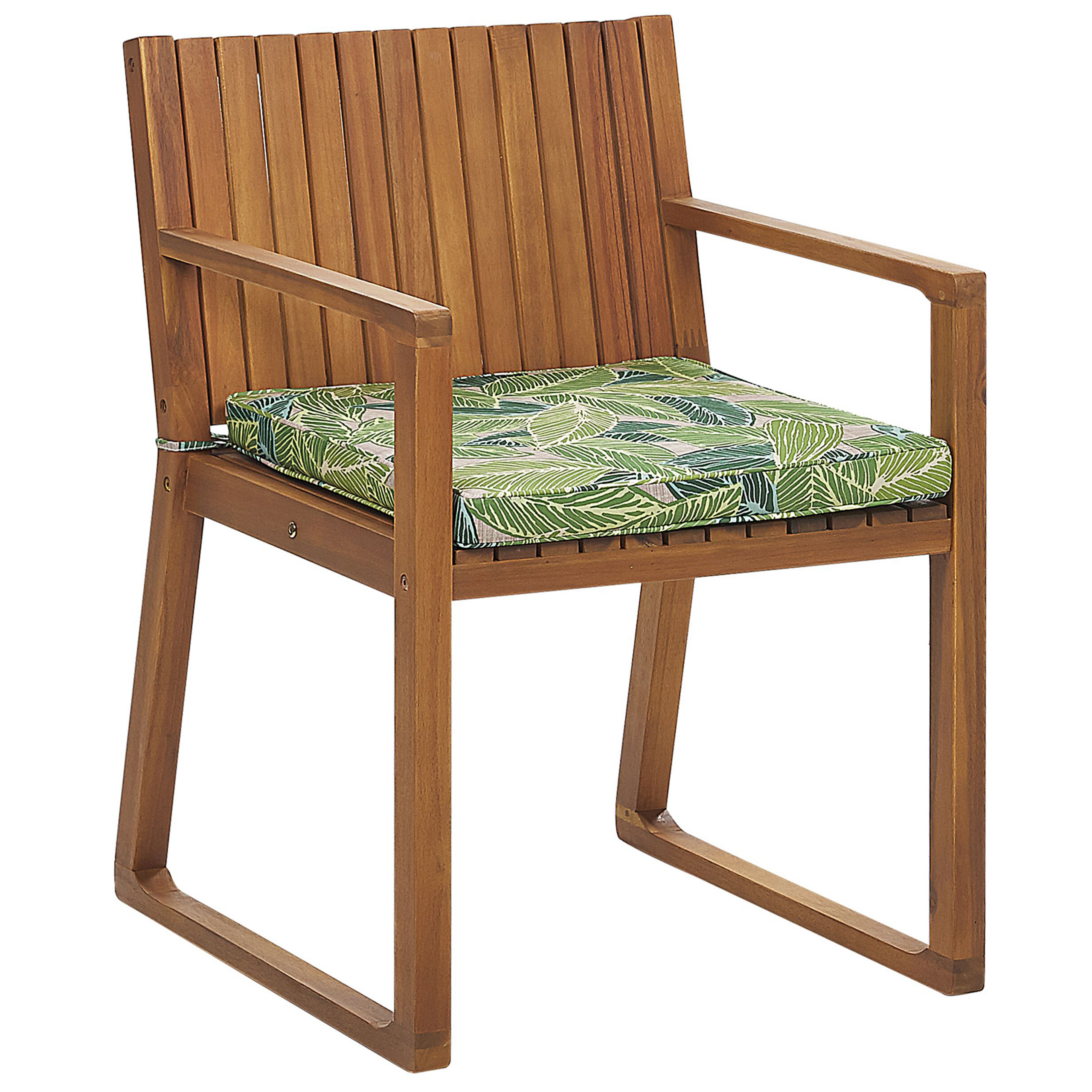 Beliani Zahradní židle ze světle hnědého dřeva s polštářem s listovým vzorem SASSARI